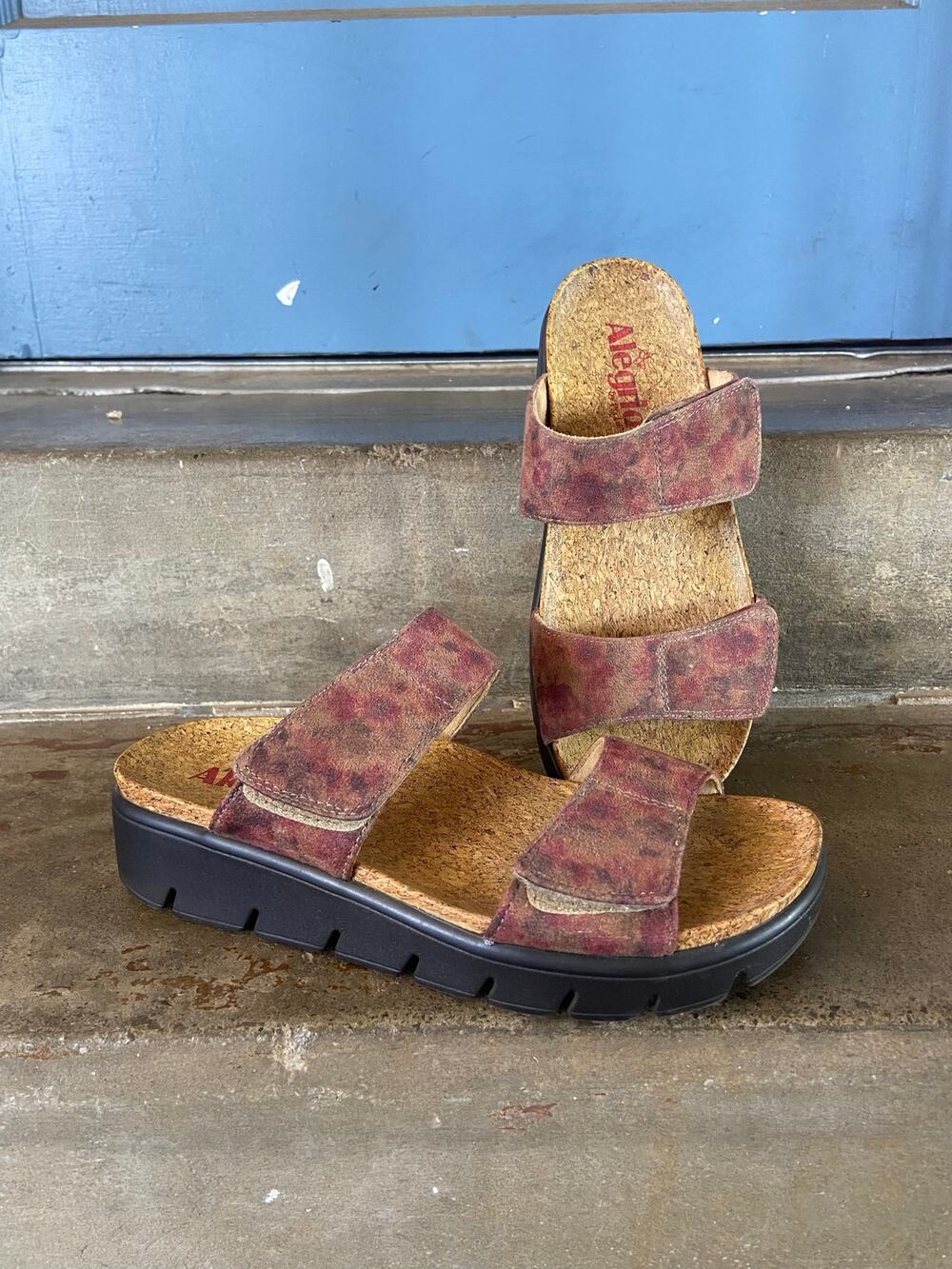 Alegria Bryce 2 strap lug sole sandals in cognac & roses colorway